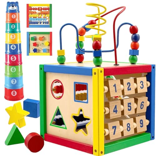 Wooden Baby Activity Play Cube with Bead Maze & Shape Sorter
