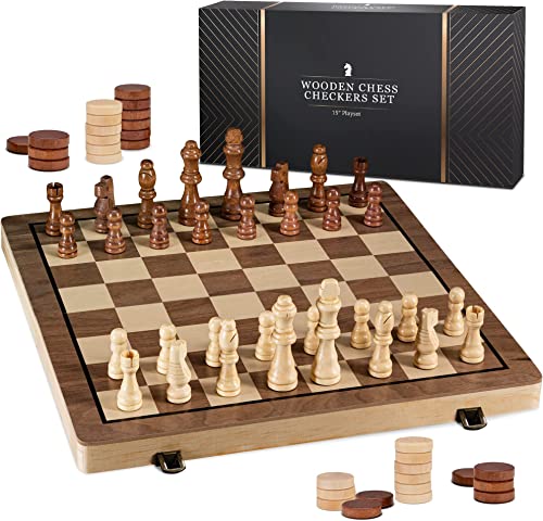 Wooden Chess & Checkers Set