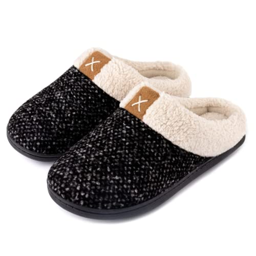 Wool-Like Memory Foam Slipper for Women, Black (Size 7-8)
