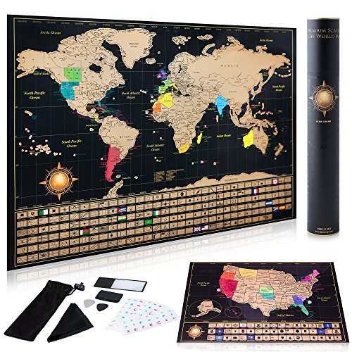 World Map Scratch Off Poster with USA Map