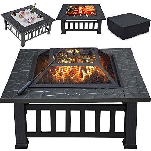 Yaheetech 32in Metal Fire Pit Table for Outdoor Heating and Bonfire