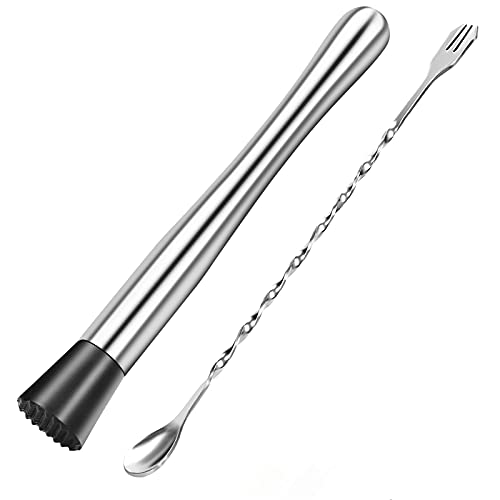 YOTIPP 10 Inch Cocktail Muddler and Mixing Spoon Set