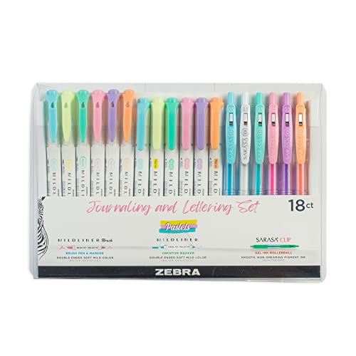 Zebra Pen 18-Pack Journaling and Lettering Set, Multicolor Ink, Pastel Colors