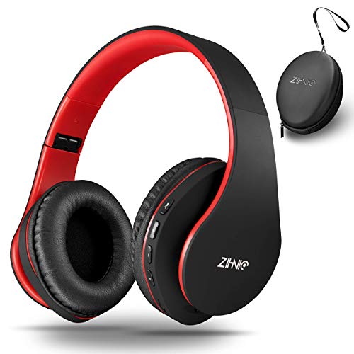ZIHNIC Foldable Wireless Headphones - Black/Red