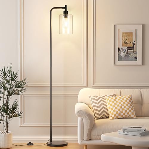Ziisee Glass Shade LED Floor Lamp - Black, Foot Pedal Switch