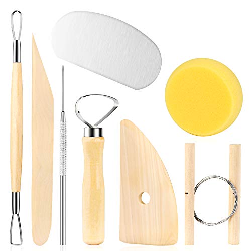 Zlulary 8-Piece Wooden Pottery Sculpting Tool Set for Beginners