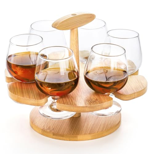ZOOFOX Bamboo Whiskey Flight Set with Brandy Snifters
