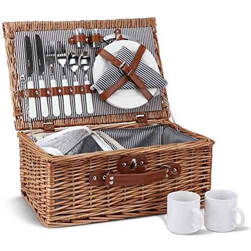 ZORMY Willow Hamper Picnic Basket Set - Perfect for 2, Camping & Outdoor